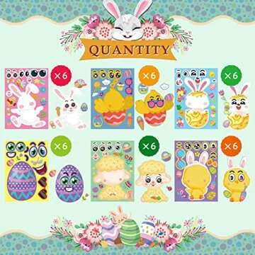 36 Sheet Easter Stickers for Kids,Easter Basket Stuffers,Make a Face Easter Stickers with Easter Ani...