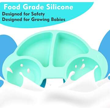 Silicone Divided Toddler Plates - Portable Non Slip Suction Plates for Children Babies and Kids BPA Free Baby Dinner Plate