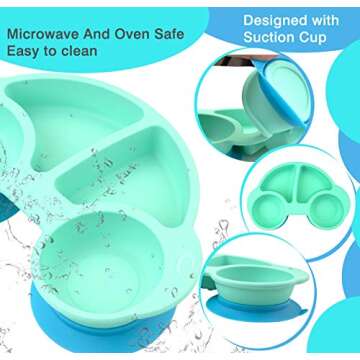 Silicone Divided Toddler Plates - Portable Non Slip Suction Plates for Children Babies and Kids BPA Free Baby Dinner Plate