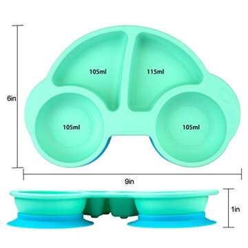 Silicone Divided Toddler Plates - Portable Non Slip Suction Plates for Children Babies and Kids BPA Free Baby Dinner Plate