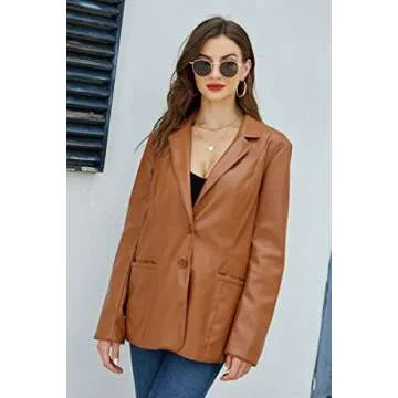 RISISSIDA Women's Oversized Faux Leather Blazer Jacket