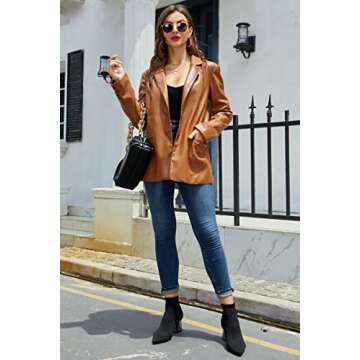 RISISSIDA Women Faux Leather Blazer Jacket Plus Size Oversized Brown 21002 XX-L