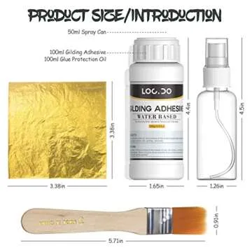 Gold Leaf Kit, Gilding Adhesive 200ml Set, Water Based Adhesive and Protective Varnish Whit Gold Leaf Sheet 100 pc, for Craft Supplies, Painting, Resin Arts Furniture and Decoration