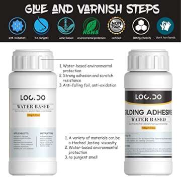 Gold Leaf Kit, Gilding Adhesive 200ml Set, Water Based Adhesive and Protective Varnish Whit Gold Leaf Sheet 100 pc, for Craft Supplies, Painting, Resin Arts Furniture and Decoration