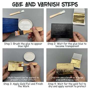 Gold Leaf Kit, Gilding Adhesive 200ml Set, Water Based Adhesive and Protective Varnish Whit Gold Leaf Sheet 100 pc, for Craft Supplies, Painting, Resin Arts Furniture and Decoration