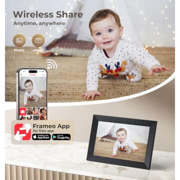 FRAMEO 10inch Digital Picture Frame WiFi Smart Photo Frame Electronic Digital Picture Frames Load from Phone1280x800 HD IPS Touch Screen,Automatic/Slideshow/Share Videos Via Frameo APP