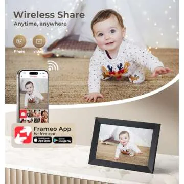 FRAMEO 10inch Digital Picture Frame WiFi Smart Photo Frame Electronic Digital Picture Frames Load from Phone1280x800 HD IPS Touch Screen,Automatic/Slideshow/Share Videos Via Frameo APP