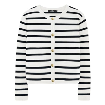 LILLUSORY Women's Trendy Striped Cardigan - Casual Knit Long Sleeve Jacket