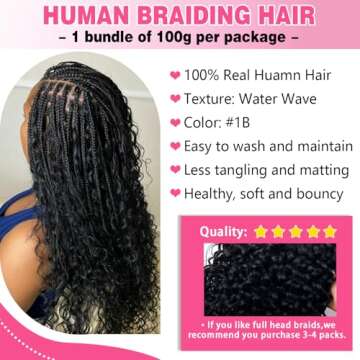 Liqusee Human Braiding Hair 100g One Bundle/Pack 20 Inch Natural Black Water Wave Curly Bulk Human Hair for Braiding No Weft 100% Unprocessed Brazilian Human Hair Braiding Hair for Boho Braids