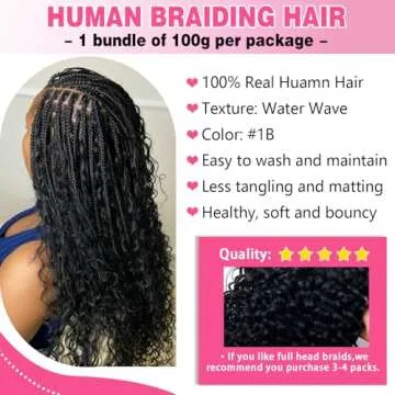 Liqusee Human Braiding Hair 100g One Bundle/Pack 20 Inch Natural Black Water Wave Curly Bulk Human Hair for Braiding No Weft 100% Unprocessed Brazilian Human Hair Braiding Hair for Boho Braids