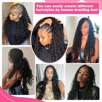 Liqusee Human Braiding Hair 100g One Bundle/Pack 20 Inch Natural Black Water Wave Curly Bulk Human Hair for Braiding No Weft 100% Unprocessed Brazilian Human Hair Braiding Hair for Boho Braids