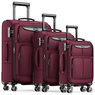 SHOWKOO Luggage Sets 3 Piece Softside Expandable Lightweight Durable Suitcase Sets Double Spinner Wh...