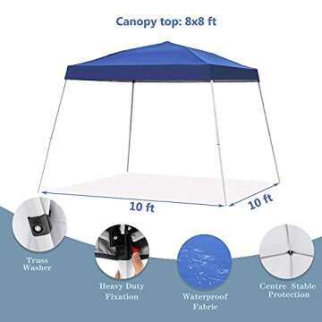 GDY 10x10 Outdoor Canopy, Pop Up Canopy Tent, Portable Instant Folding Shelter Gazebos, Patio Canopy Waterproof Canopies with Carrying Bag, for Patio/Outdoor/Wedding Parties and Events, (Blue).