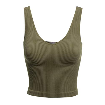 Design by Olivia Women's Four-Way Stretch V-Neck Ribbed Seamless Crop Top - Made in USA