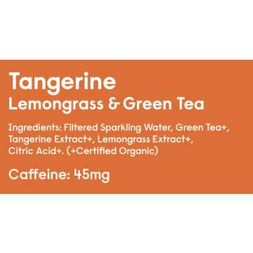 Sound Sparkling Water - Tangerine w/Lemongrass & Green Tea. Organic. Zero Calories. Zero Sugar. Non-GMO. Whole30. Clean Caffeinated Seltzer Water. 12 Fl oz (Pack of 12)