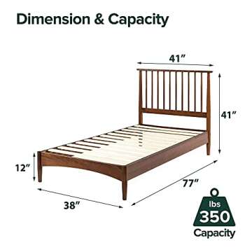 ZINUS Linda Mid Century Wood Platform Bed Frame, Solid Wood Foundation, Wood Slat Support, No Box Sp...