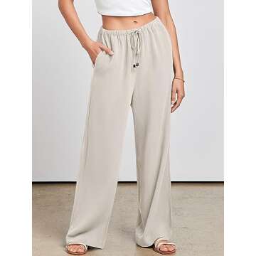 ANRABESS Womens Linen Palazzo Pants Summer Flowy Wide Leg Drawstring Casual Trousers with Pockets Be...