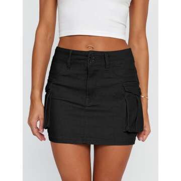 LILLUSORY Women Summer Mini Black Skirt Skort Denim Jean 2025 y2k Cute Clothes Going Out Club Concert Outfit Western Cowgirls Trendy Stuff Fashion Sexy Short Teen Girls Cargo S