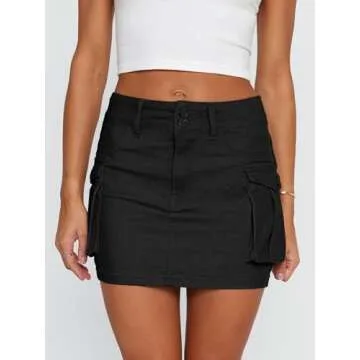 LILLUSORY Women Summer Mini Black Skirt Skort Denim Jean 2025 y2k Cute Clothes Going Out Club Concert Outfit Western Cowgirls Trendy Stuff Fashion Sexy Short Teen Girls Cargo S