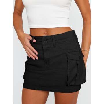 LILLUSORY Women Summer Mini Black Skirt Skort Denim Jean 2025 y2k Cute Clothes Going Out Club Concert Outfit Western Cowgirls Trendy Stuff Fashion Sexy Short Teen Girls Cargo S