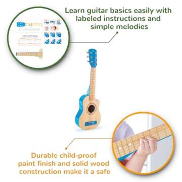 Hape 26 Inch Kids Guitar Toy Musical Instrument - Beginner Wooden Kids Guitar, Musical Toys w/ 4 Tunable Strings