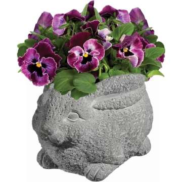 Classic Home and Garden Cement Buddies Indoor Outdoor Planter with Drainage Hole, Rabbit, Gray, Smal...