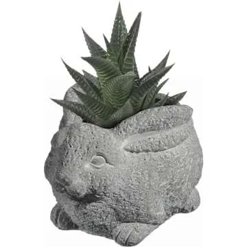 Adorable Cement Bunny Planter with Drainage Hole - 6in