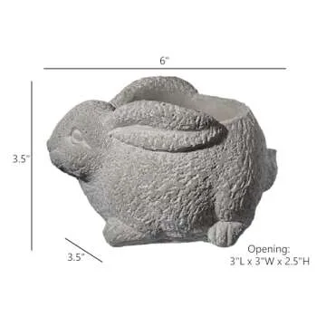 Adorable Cement Bunny Planter with Drainage Hole - 6in
