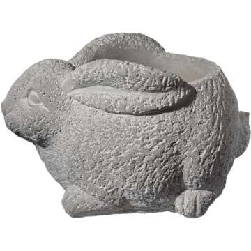Classic Home and Garden Cement Buddies Indoor Outdoor Planter with Drainage Hole, Rabbit, Gray, Small, 6in