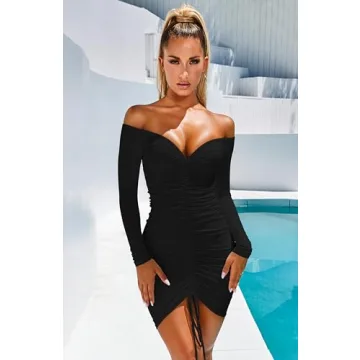 XXTAXN Off Shoulder Ruched Mini Dress for Women