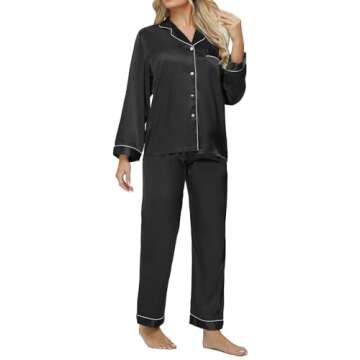 DOLOS Silk Pajamas for Women Set Button Down Satin Pajama Set for Women Long Sleeve 2 Piece Lounge S...