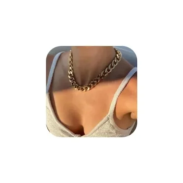 NOKMIT Chunky Cuban Link Curb Chain Necklace for Women Men - 18K Gold Silver Tone - Thick Trendy Sta...