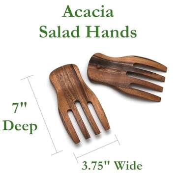 Lipper International Acacia Salad Hands, 3.75" x 7" x 1.88", One Pair