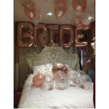 Ultimate Bachelorette Party Decorations - Rose Gold Bride Balloons 35 inch -Burgundy Rose Gold White Latex Balloons with Rose Gold Confetti Balloons for Bridal Shower Decorations