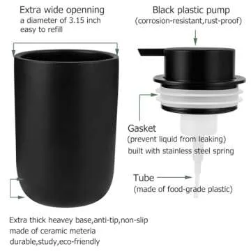 rejomiik Foaming Soap Dispenser Thick Ceramic Foam Hand Soap Dispenser for Bathroom or Kitchen Sink, Liquid Pump Bottles for Hand soap, Body Wash, Black