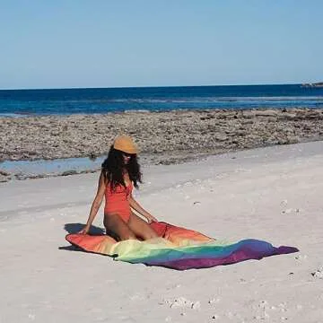 Rumpl Everywhere Mat | Lightweight Ground Cover for Hiking, Camping, Traveling, Picnics | 52" x 75" | Rainbow Fade