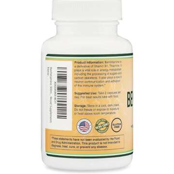 Benfotiamine 300mg Servings (Third Party Tested, 120 Capsules, 150mg Per Cap) Non-GMO, to Boost Thiamine B1 Levels (More Absorbable Than Thiamine, Fat Soluble) by Double Wood