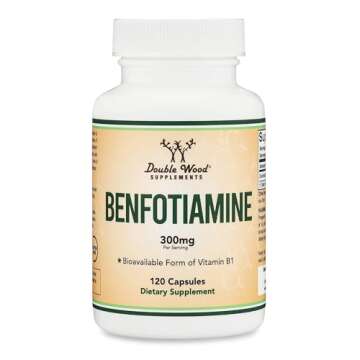 Benfotiamine 300mg Servings (Third Party Tested, 120 Capsules, 150mg Per Cap) Non-GMO, to Boost Thiamine B1 Levels (More Absorbable Than Thiamine, Fat Soluble) by Double Wood