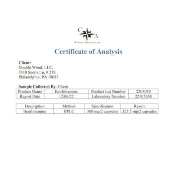 Benfotiamine 300mg Servings (Third Party Tested, 120 Capsules, 150mg Per Cap) Non-GMO, to Boost Thiamine B1 Levels (More Absorbable Than Thiamine, Fat Soluble) by Double Wood
