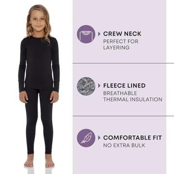 Rocky Thermal Underwear Kids Girls Thermal Underwear Set Long Johns kids Thermals Kids Base Layer ki...