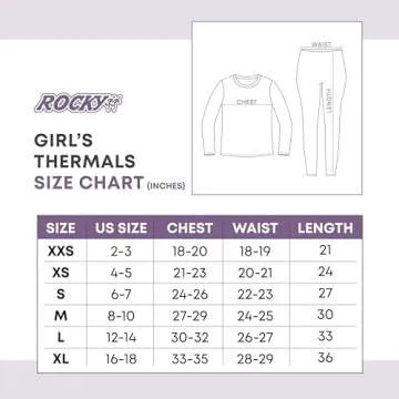 Rocky Thermal Underwear Kids Girls Thermal Underwear Set Long Johns kids Thermals Kids Base Layer kids thermals top bottom set Winter Clothes Shirt Pants Ski/Extreme Cold (Black, Medium)