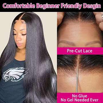 Muokass 220% Density 5x5 HD Lace Closure Wigs Human Hair Glueless Wigs Human Hair Pre Plucked Pre Cut Straight Lace Front Wigs Human Hair for Women Glueless Wigs for Beginners 22 Inch