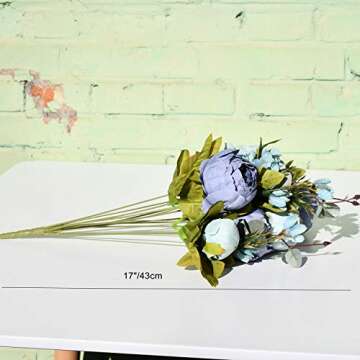 Mandy's Artificial Silk Dusty Blue Peony Flowers 2 Bouquet for Home Wedding Decoration