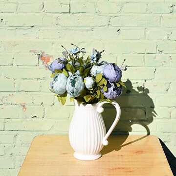 Mandy's Artificial Silk Dusty Blue Peony Flowers 2 Bouquet for Home Wedding Decoration