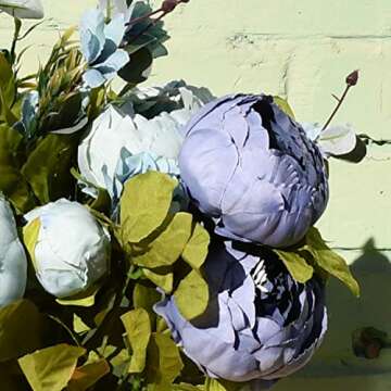 Mandy's Artificial Silk Dusty Blue Peony Flowers 2 Bouquet for Home Wedding Decoration