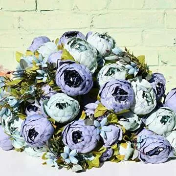 Mandy's Artificial Silk Dusty Blue Peony Flowers 2 Bouquet for Home Wedding Decoration