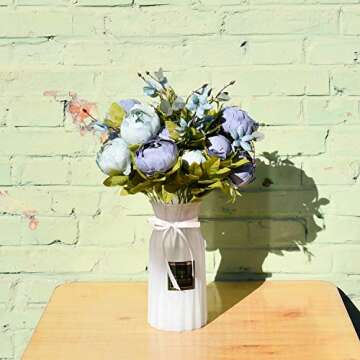 Mandy's Artificial Silk Dusty Blue Peony Flowers 2 Bouquet for Home Wedding Decoration