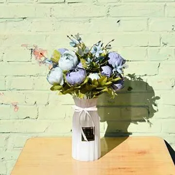 Mandy's Artificial Silk Dusty Blue Peony Flowers 2 Bouquet for Home Wedding Decoration