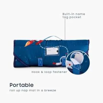 Wake In Cloud - Cot Nap Mat with Pillow and Blanket, for Toddler Kids Boys Girls in Daycare Kindergarten Preschool Pre K with Elastic Corner Straps, Spaces Stars Planet Galaxy, Blue White Red