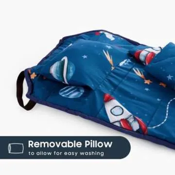 Wake In Cloud - Cot Nap Mat with Pillow and Blanket, for Toddler Kids Boys Girls in Daycare Kindergarten Preschool Pre K with Elastic Corner Straps, Spaces Stars Planet Galaxy, Blue White Red